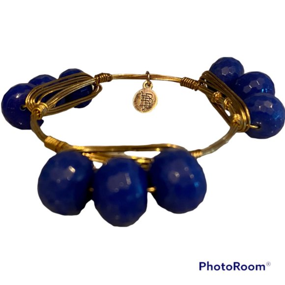 Bourbon & Boweties Bangle Bracelet, Blue Acrylic Beads #madeintheUSA - Picture 2 of 4
